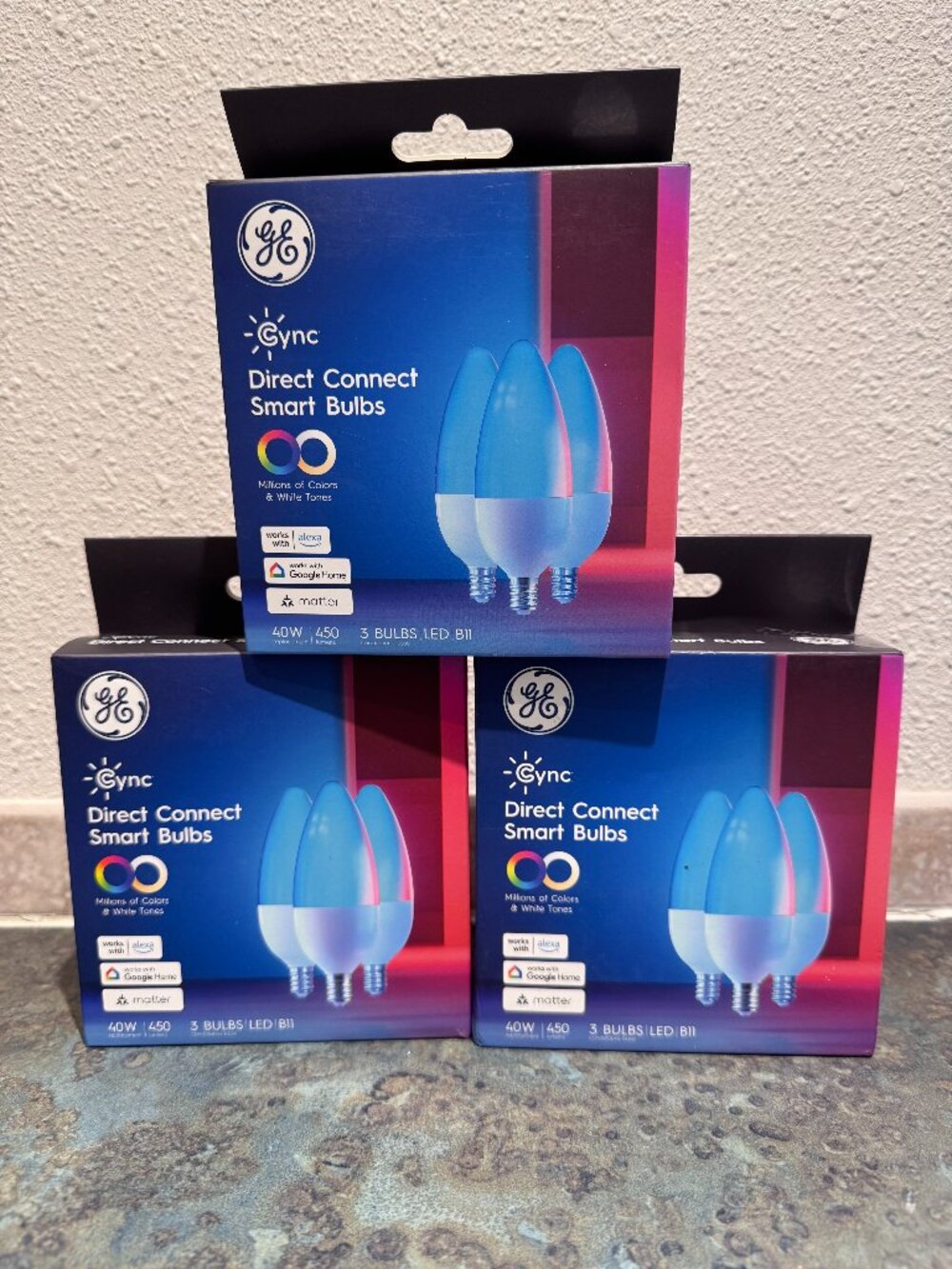 GE Cync B11 Smart Candelabra LED Light Bulbs - 5.5W/40W Equiv. - 3 Boxes/9 Bulbs